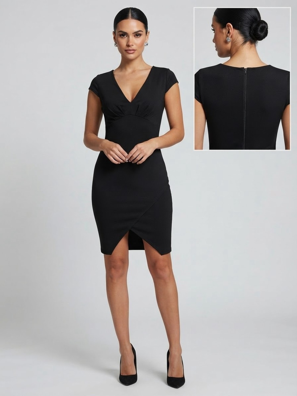 UK2LA Black V-Neck Asymmetric Hem Bodycon Cocktail Dress Size S